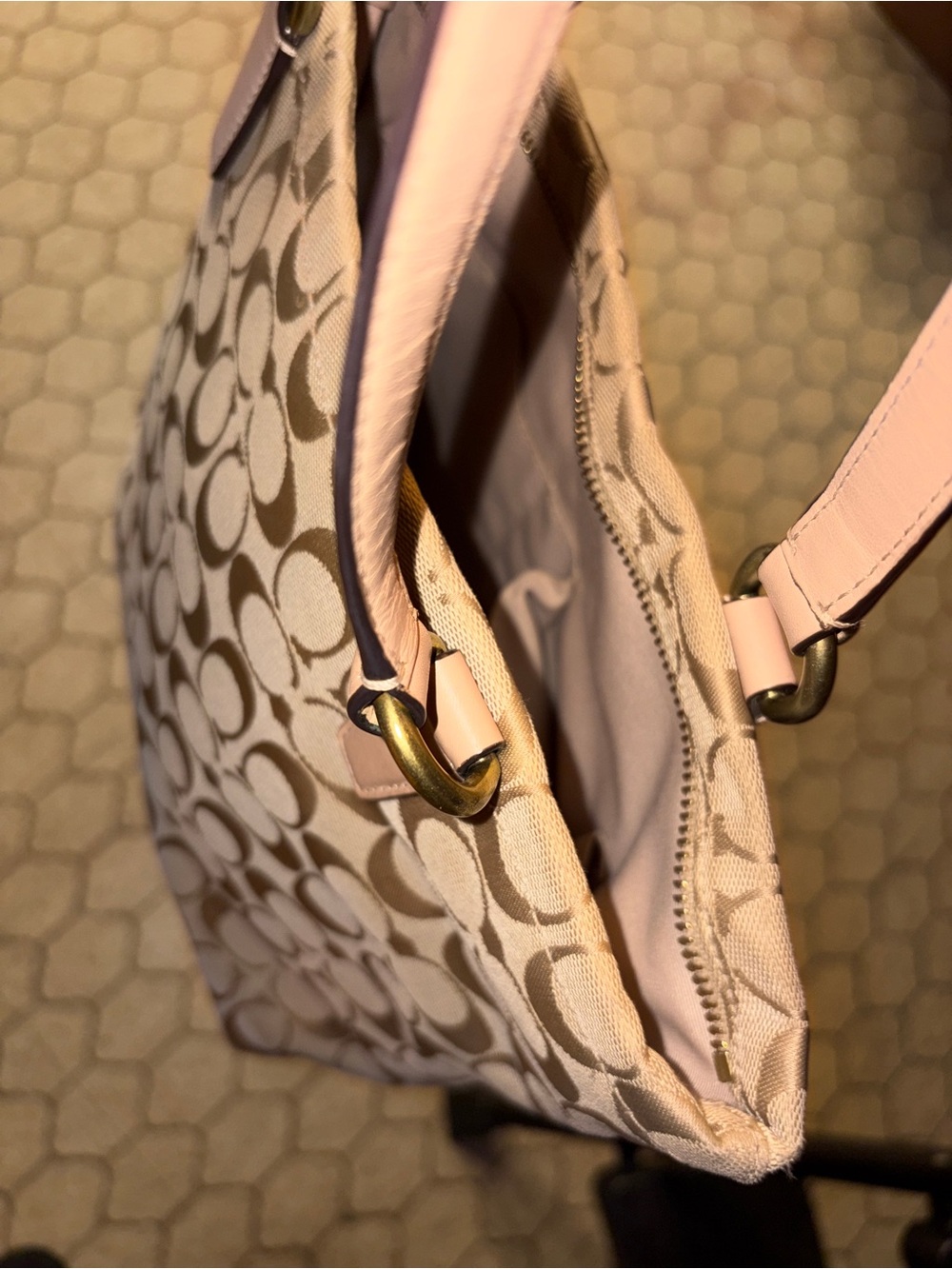 Coach Dempsey Beige Signature Green Stripe Tote Bag, F28504 and Matching Wallet - Picture 7 of 13